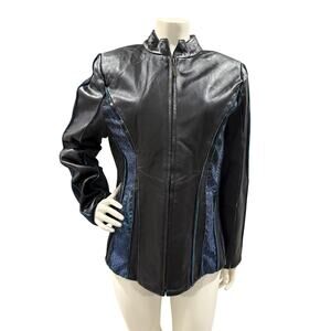 Women's Koos Designer Fabric/Lamb Leather Jacket Black/Blue Lining Sz Medium